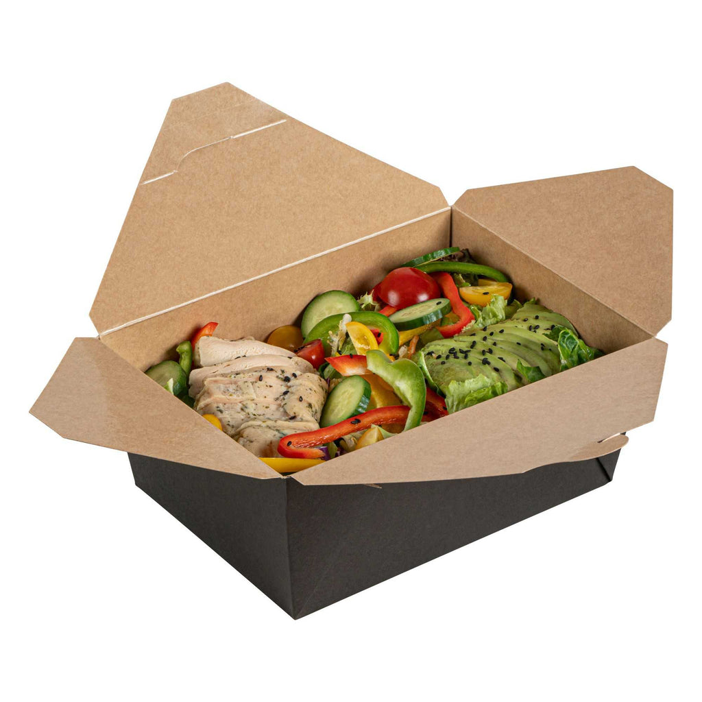 Bio Tek 98 oz Rectangle Black Paper #4 Bio Box Take Out Container - 8 1/2" x 6 1/4" x 3 1/2" - 200 count box