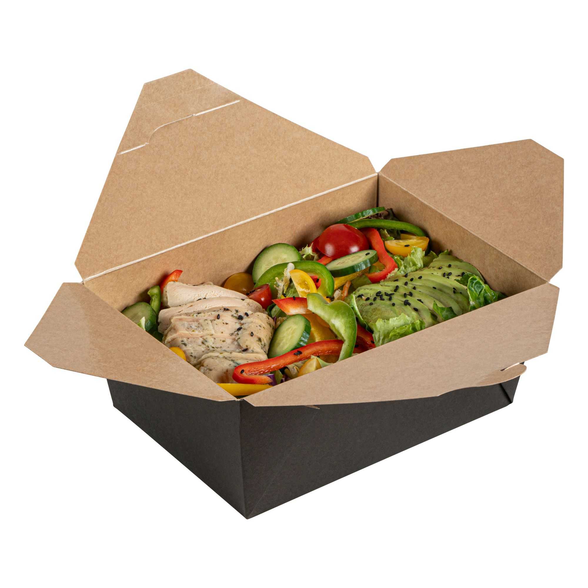 Bio Tek 98 oz Rectangle Black Paper #4 Bio Box Take Out Container - 8 1/2" x 6 1/4" x 3 1/2" - 200 count box