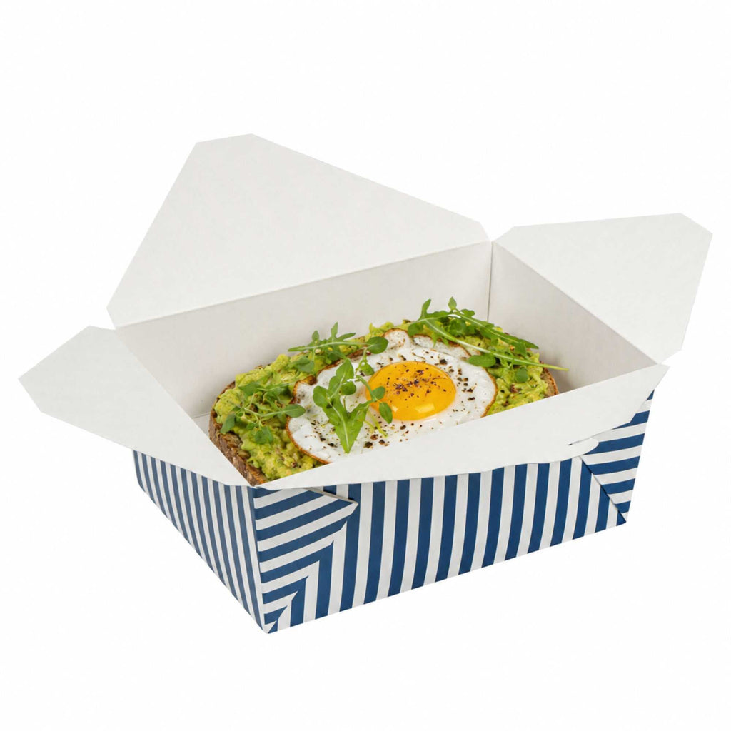 Bio Tek 98 oz Blue and White Stripe Paper #4 Bio Box Take Out Container - 8 1/2" x 6 1/4" x 3 1/2" - 200 count box