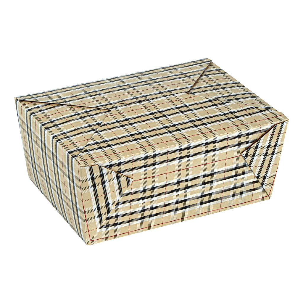 Bio Tek 98 oz Plaid Paper #4 Bio Box Take Out Container - 8 1/2" x 6 1/4" x 3 1/2" - 50 count box