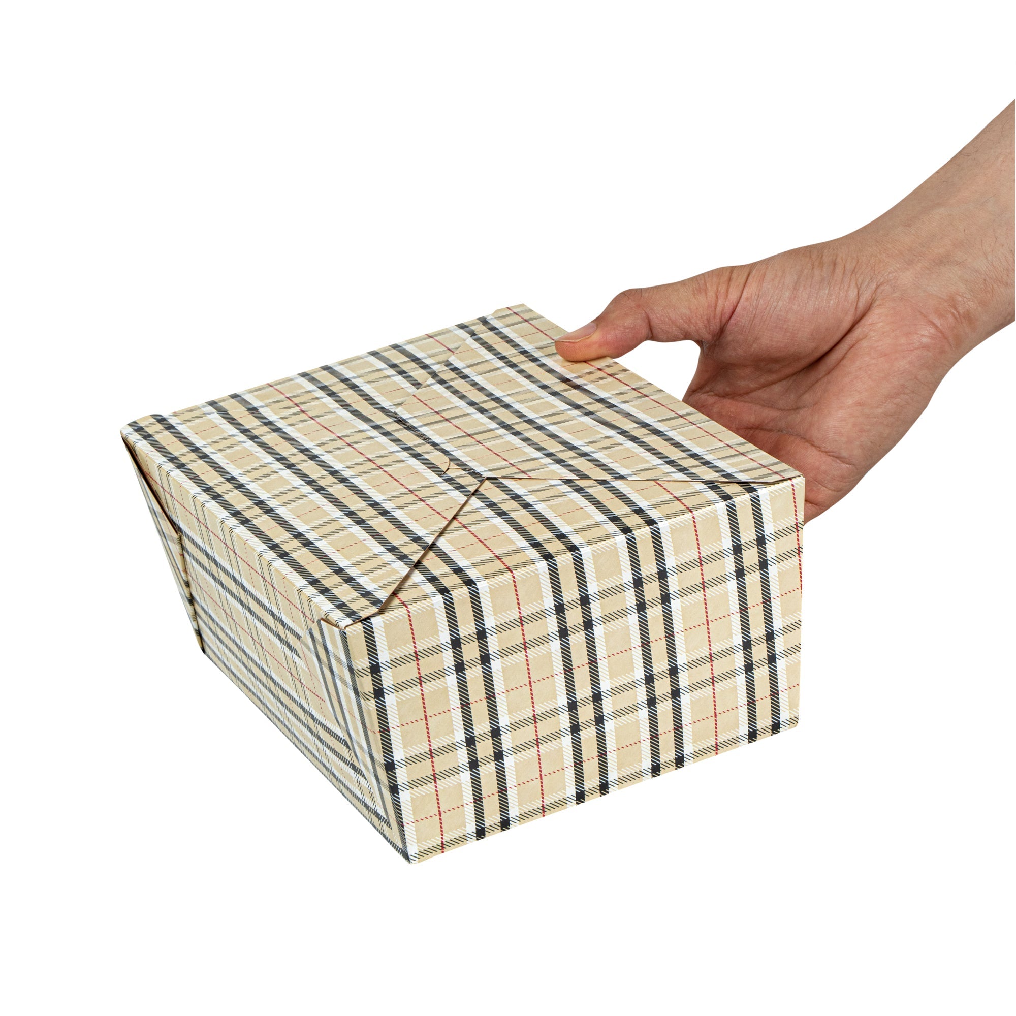 Bio Tek 98 oz Plaid Paper #4 Bio Box Take Out Container - 8 1/2" x 6 1/4" x 3 1/2" - 50 count box
