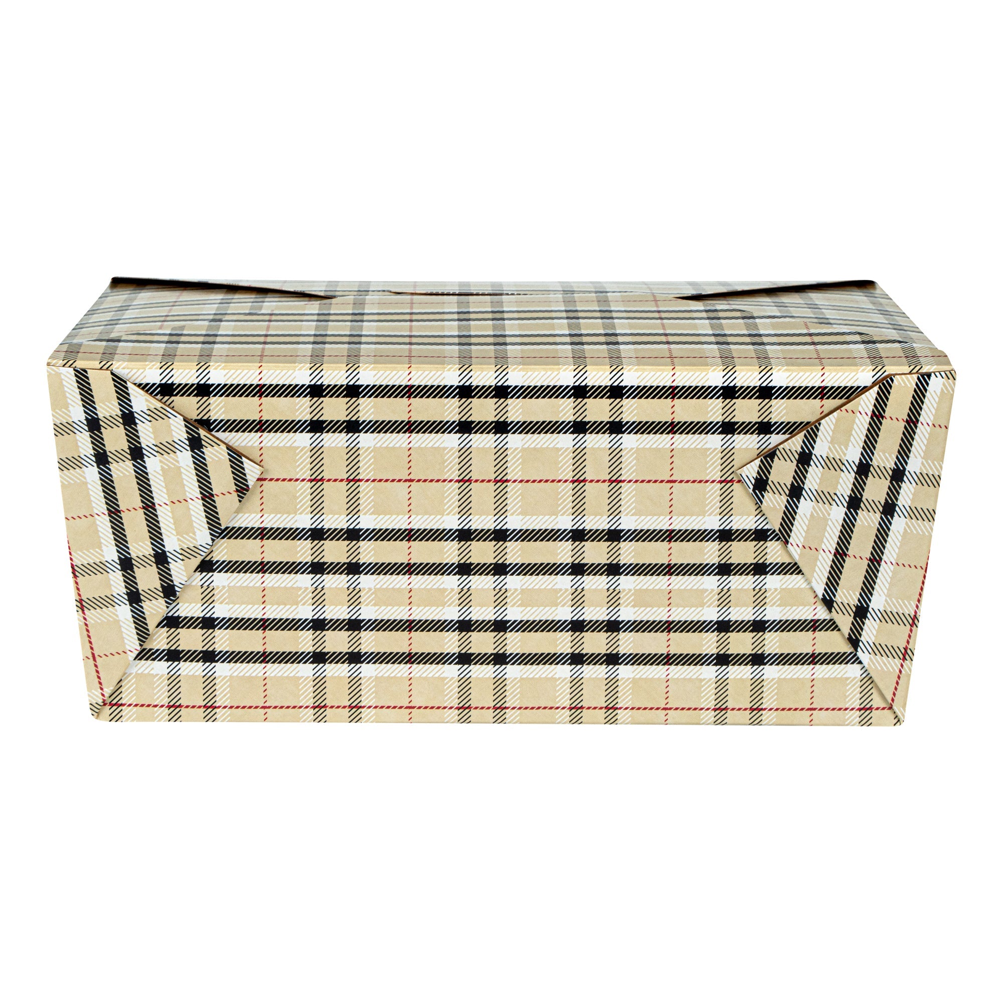 Bio Tek 98 oz Plaid Paper #4 Bio Box Take Out Container - 8 1/2" x 6 1/4" x 3 1/2" - 50 count box