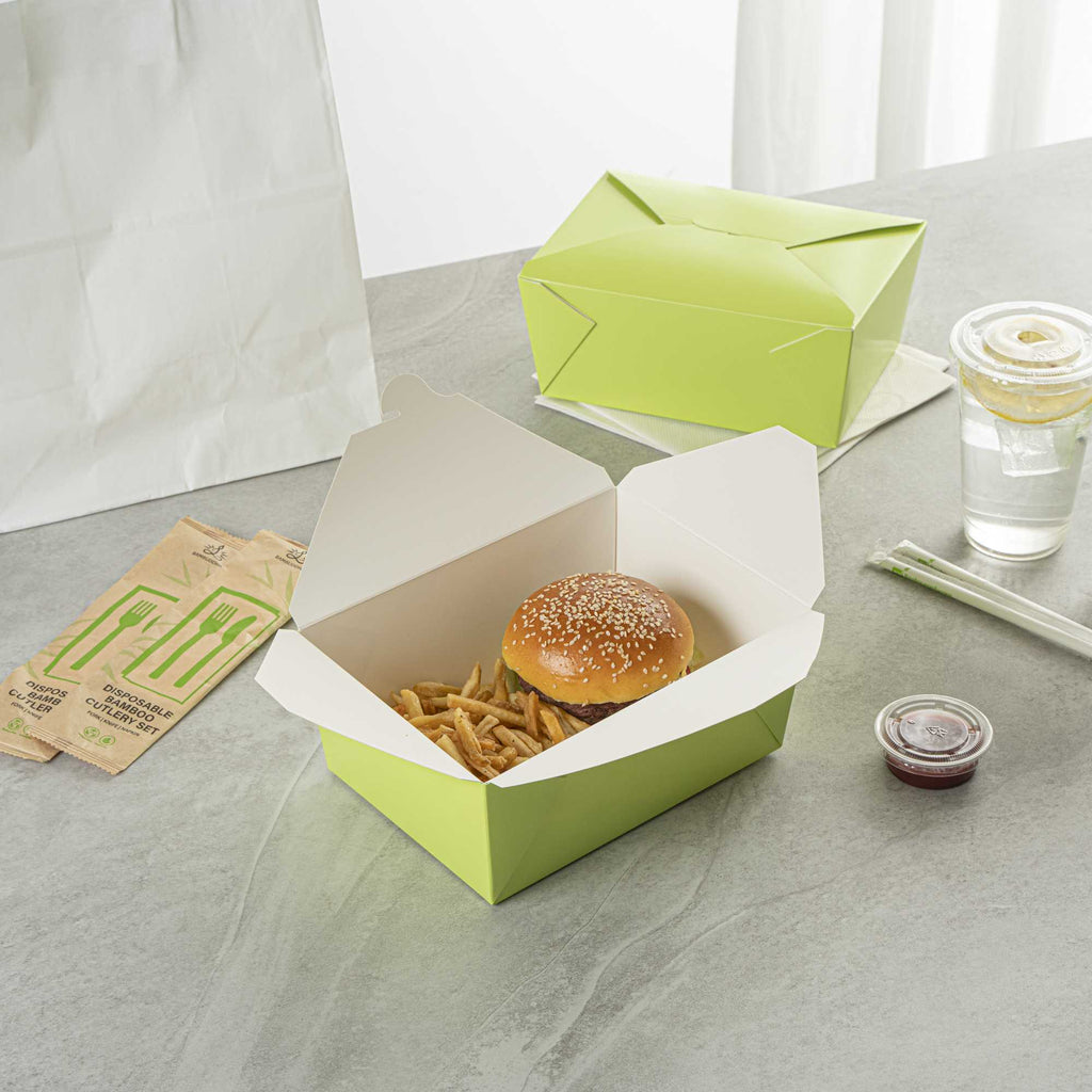 Bio Tek 98 oz Rectangle Eco Green Paper #4 Bio Box Take Out Container - 8 1/2" x 6 1/4" x 3 1/2" - 50 count box
