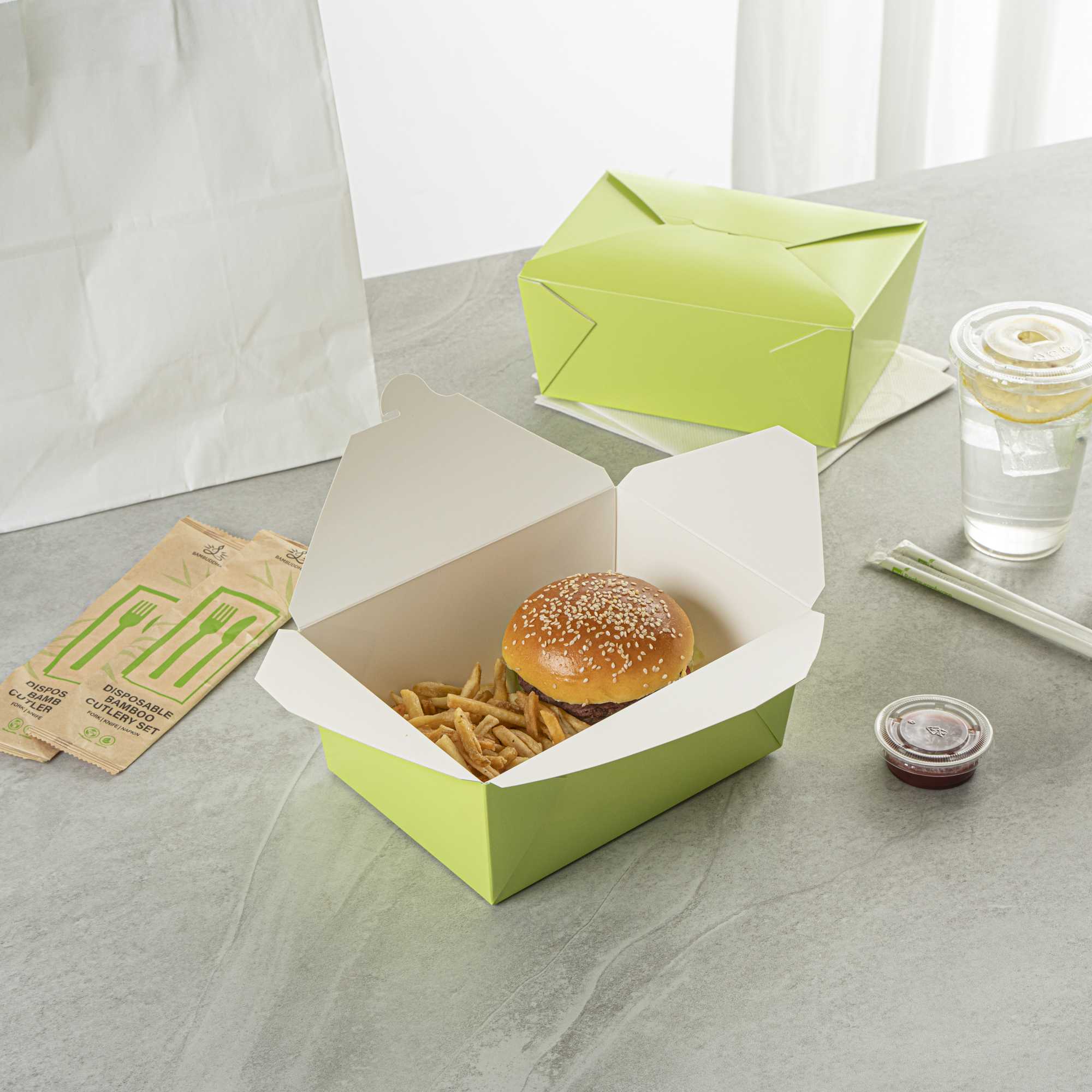 Bio Tek 98 oz Rectangle Eco Green Paper #4 Bio Box Take Out Container - 8 1/2" x 6 1/4" x 3 1/2" - 50 count box