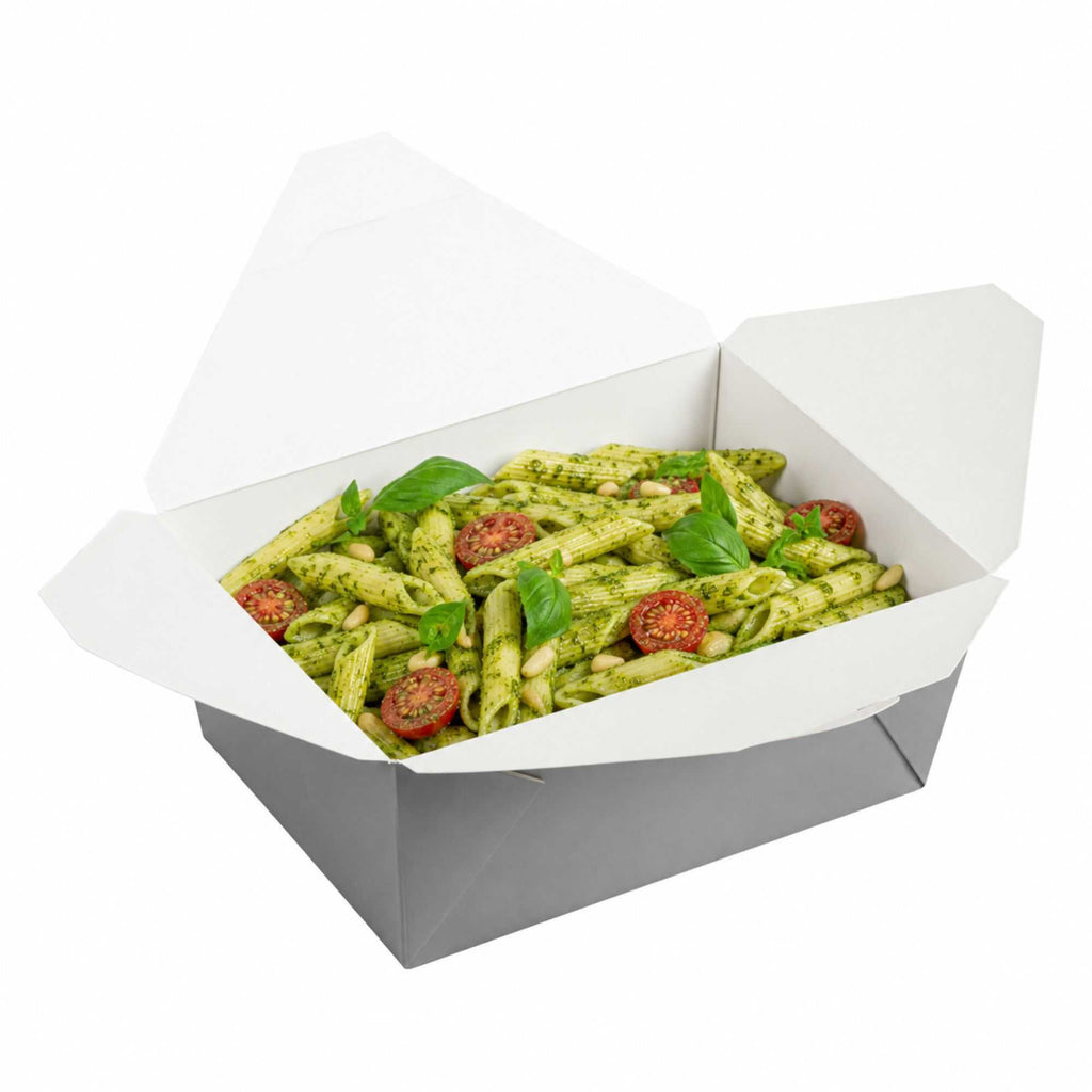 Bio Tek 98 oz Rectangle Gray Paper #4 Bio Box Take Out Container - 8 1/2" x 6 1/4" x 3 1/2" - 50 count box