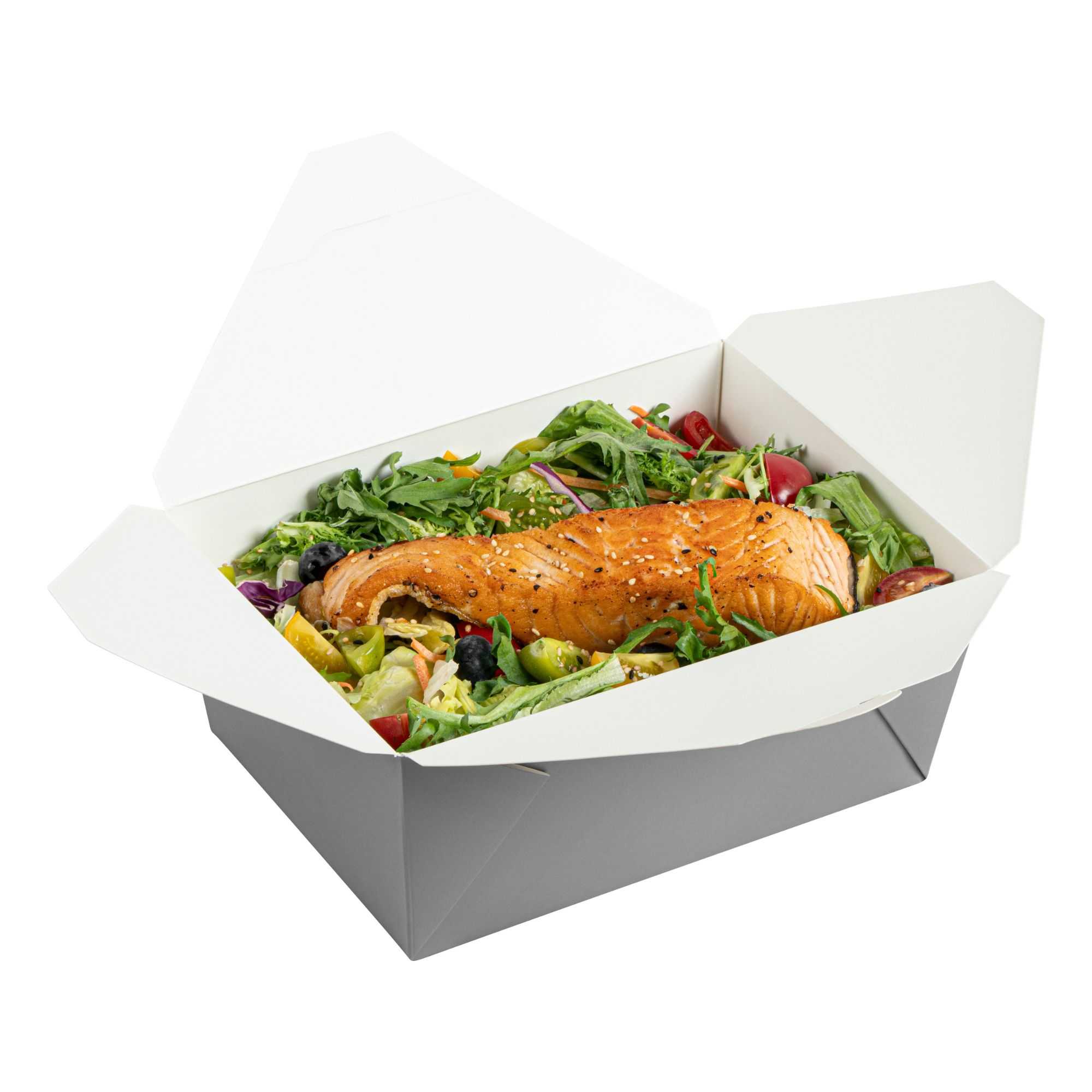 Bio Tek 98 oz Rectangle Gray Paper #4 Bio Box Take Out Container - 8 1/2" x 6 1/4" x 3 1/2" - 200 count box