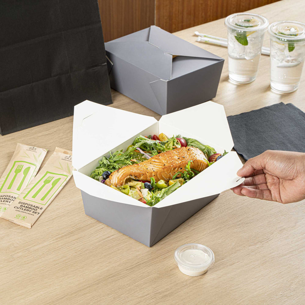 Bio Tek 98 oz Rectangle Gray Paper #4 Bio Box Take Out Container - 8 1/2" x 6 1/4" x 3 1/2" - 200 count box