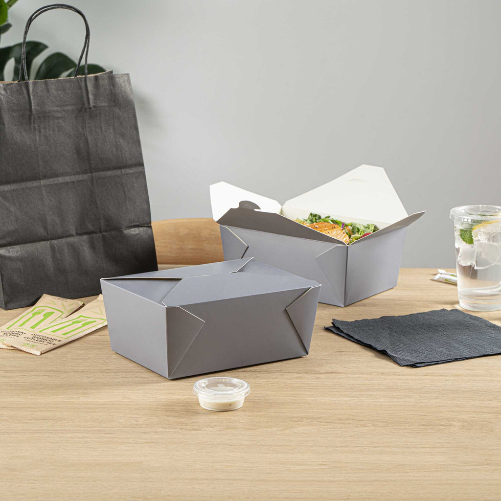 Bio Tek 98 oz Rectangle Gray Paper #4 Bio Box Take Out Container - 8 1/2" x 6 1/4" x 3 1/2" - 200 count box