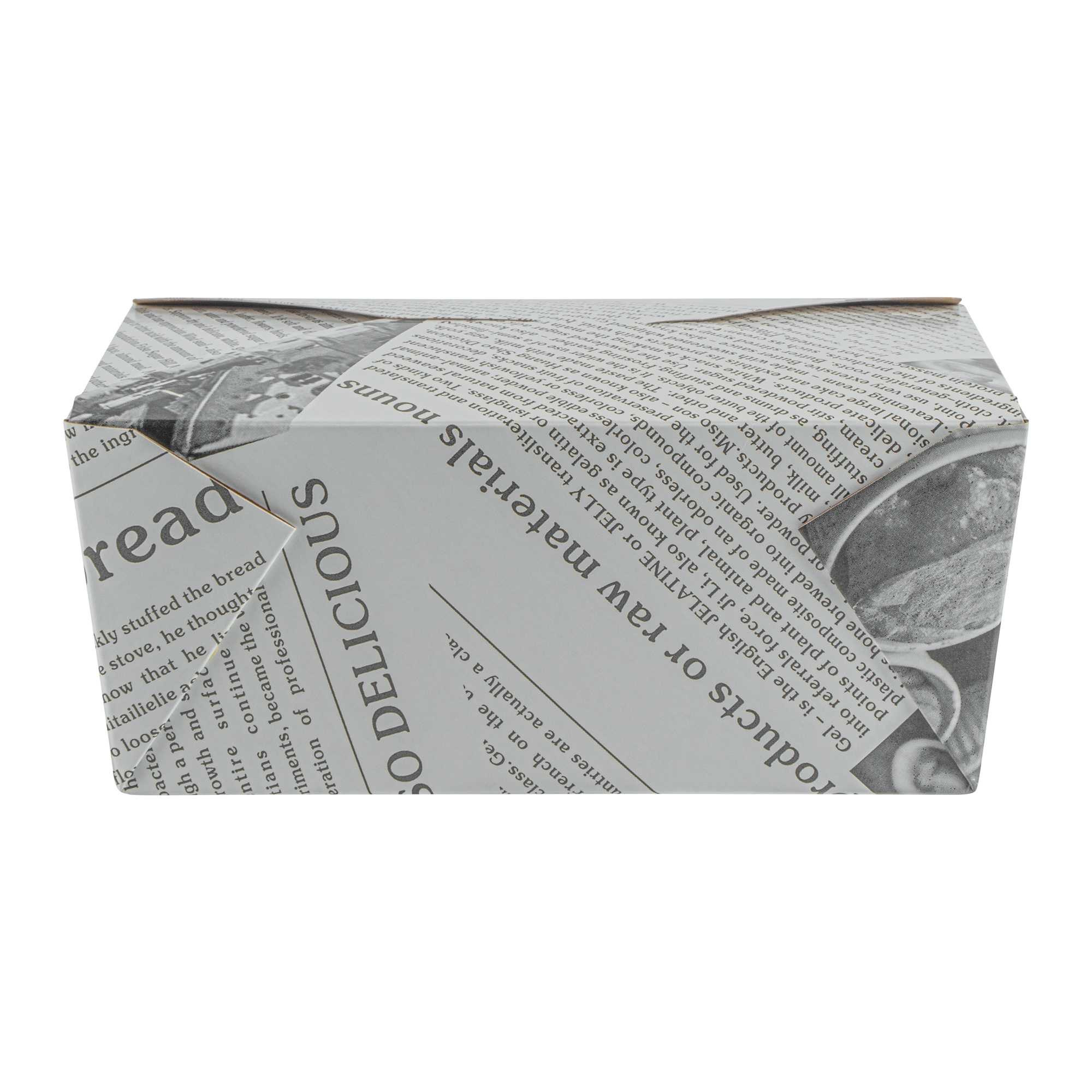 Bio Tek 98 oz Rectangle Newsprint Paper #4 Bio Box Take Out Container - 8 1/2" x 6 1/4" x 3 1/2" - 50 count box