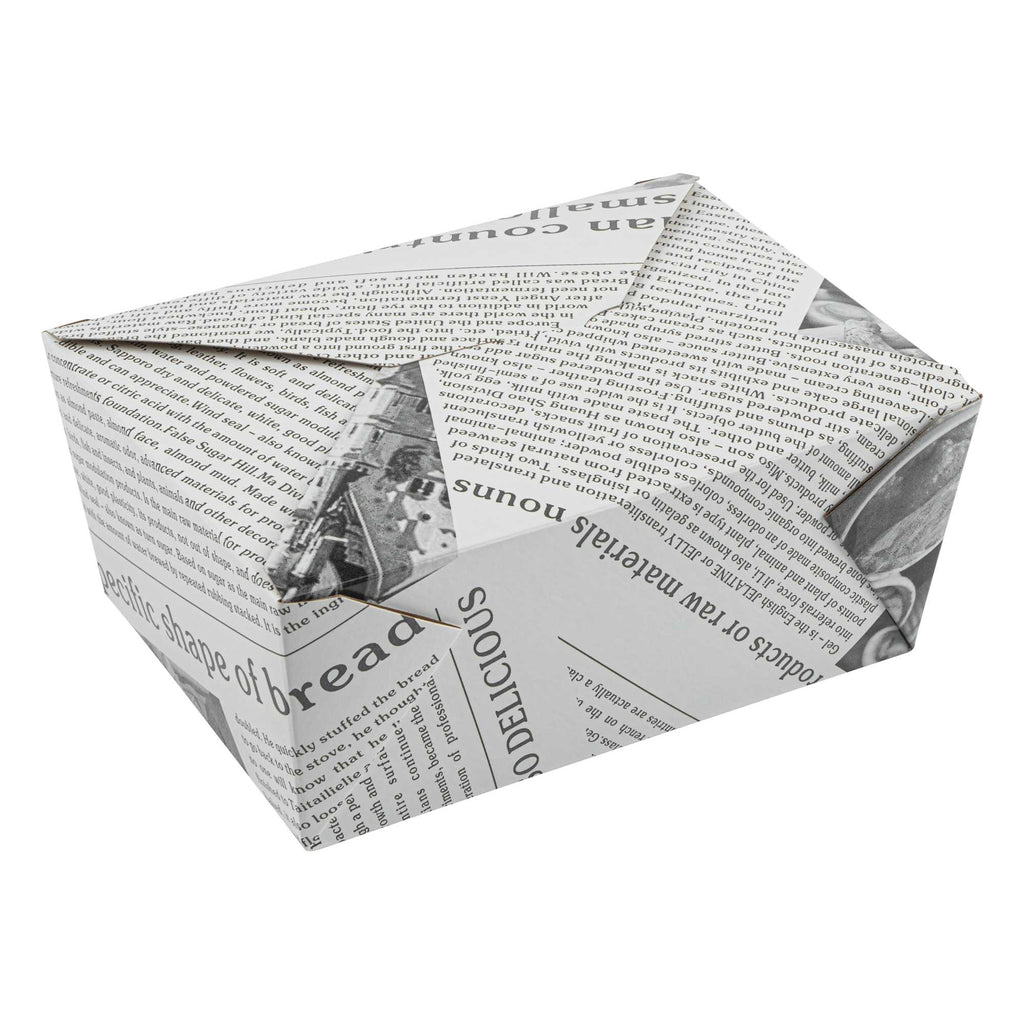 Bio Tek 98 oz Rectangle Newsprint Paper #4 Bio Box Take Out Container - 8 1/2" x 6 1/4" x 3 1/2" - 200 count box