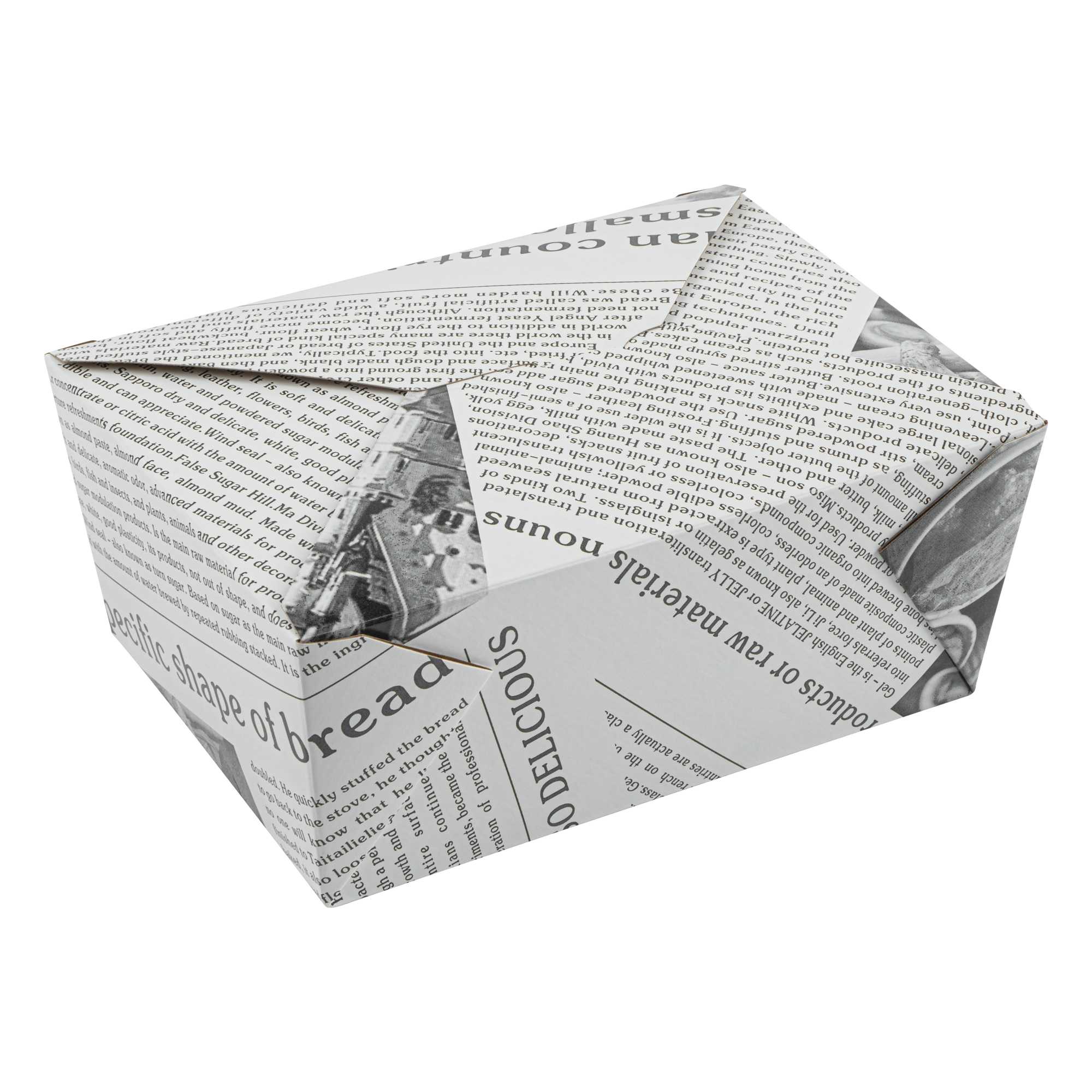 Bio Tek 98 oz Rectangle Newsprint Paper #4 Bio Box Take Out Container - 8 1/2" x 6 1/4" x 3 1/2" - 200 count box