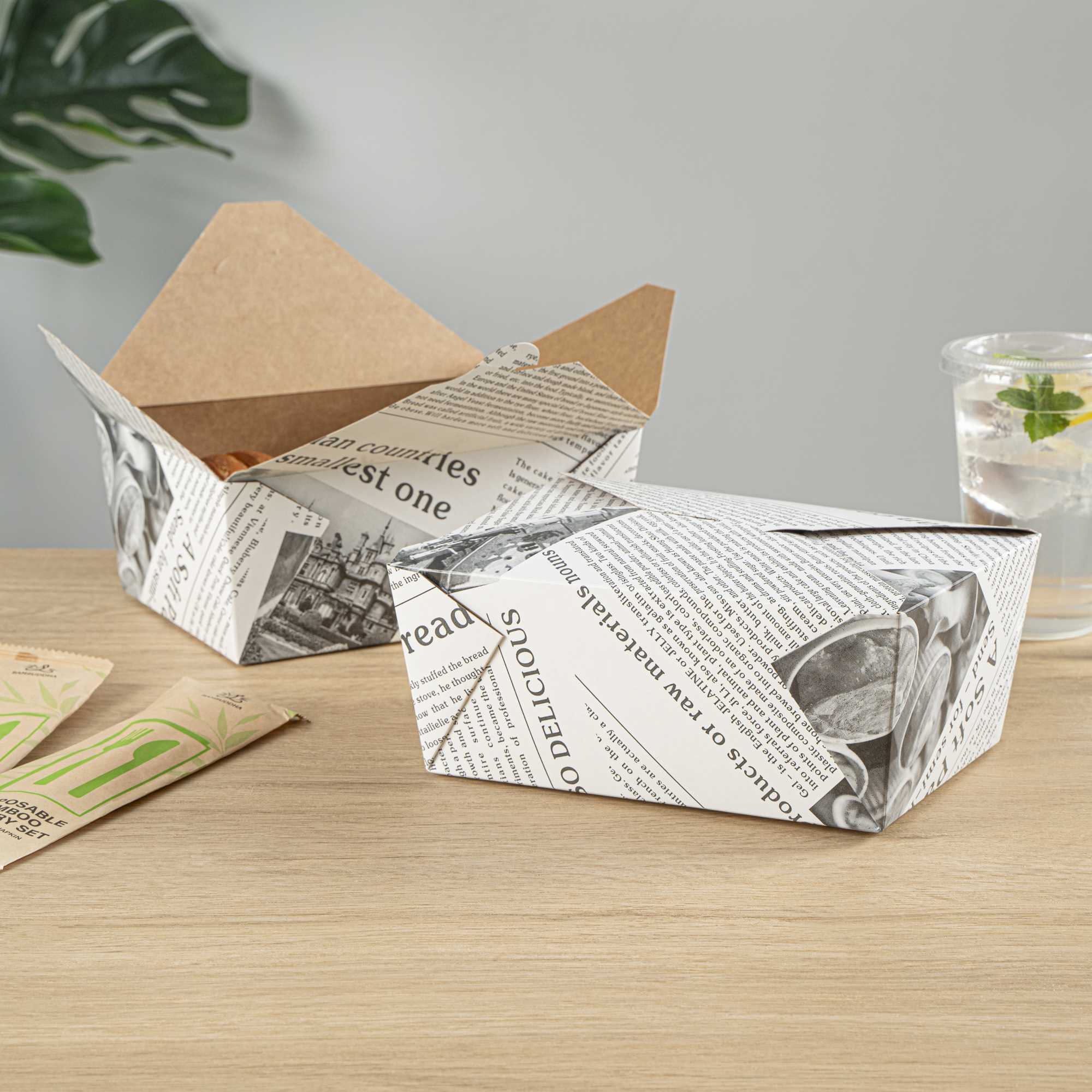 Bio Tek 98 oz Rectangle Newsprint Paper #4 Bio Box Take Out Container - 8 1/2" x 6 1/4" x 3 1/2" - 200 count box