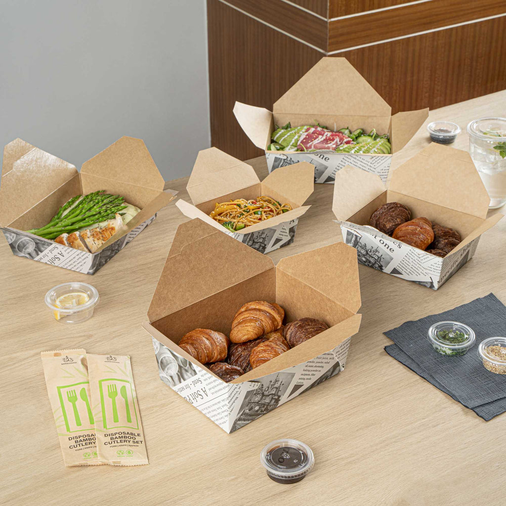 Bio Tek 98 oz Rectangle Newsprint Paper #4 Bio Box Take Out Container - 8 1/2" x 6 1/4" x 3 1/2" - 200 count box