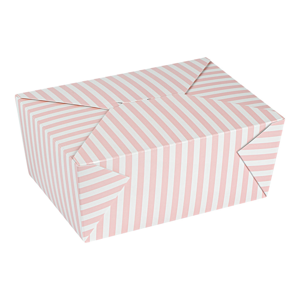 Bio Tek 98 oz Pink and White Stripe Paper #4 Bio Box Take Out Container - 8 1/2" x 6 1/4" x 3 1/2" - 50 count box