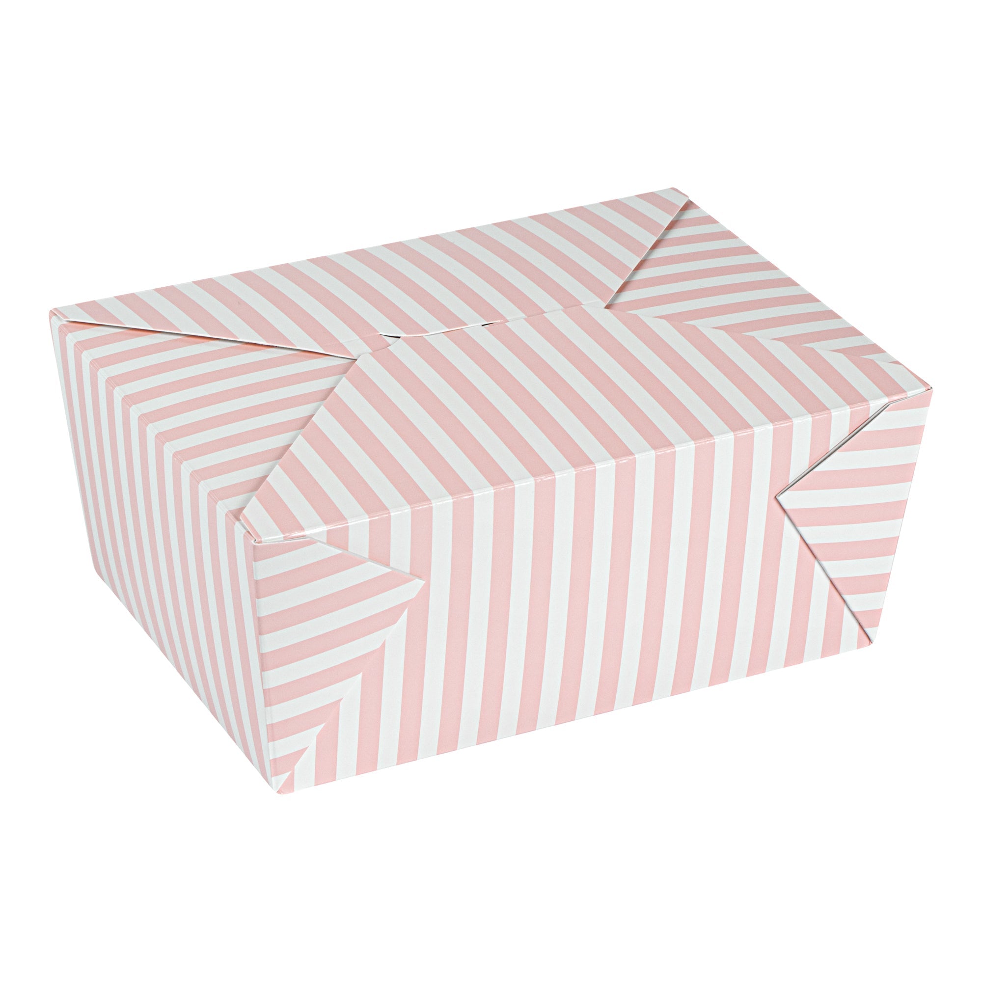 Bio Tek 98 oz Pink and White Stripe Paper #4 Bio Box Take Out Container - 8 1/2" x 6 1/4" x 3 1/2" - 50 count box