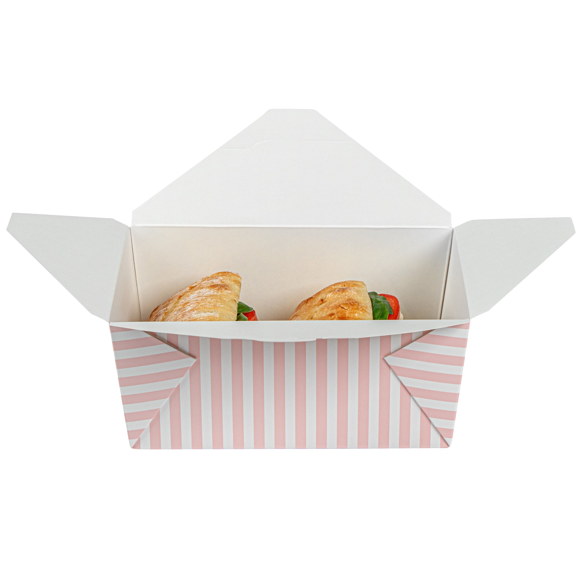 Bio Tek 98 oz Pink and White Stripe Paper #4 Bio Box Take Out Container - 8 1/2" x 6 1/4" x 3 1/2" - 50 count box