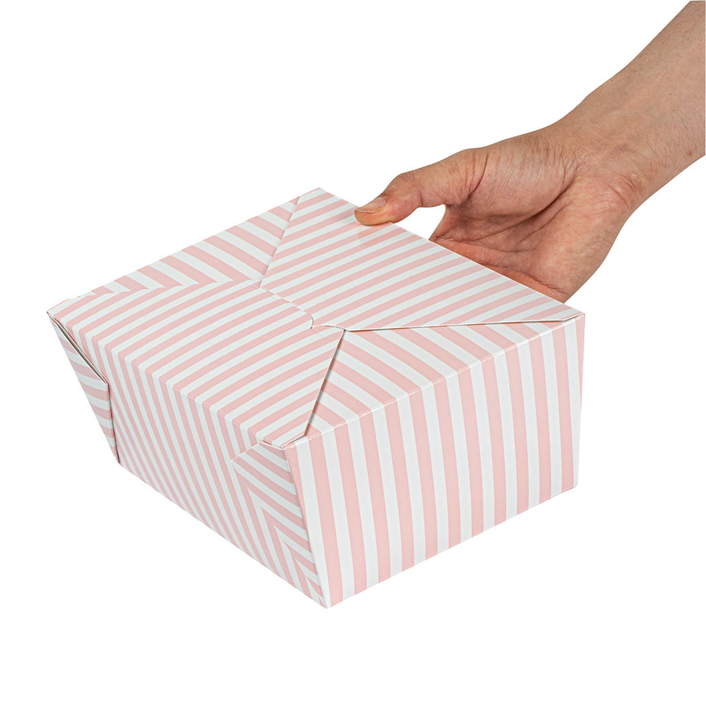 Bio Tek 98 oz Pink and White Stripe Paper #4 Bio Box Take Out Container - 8 1/2" x 6 1/4" x 3 1/2" - 50 count box