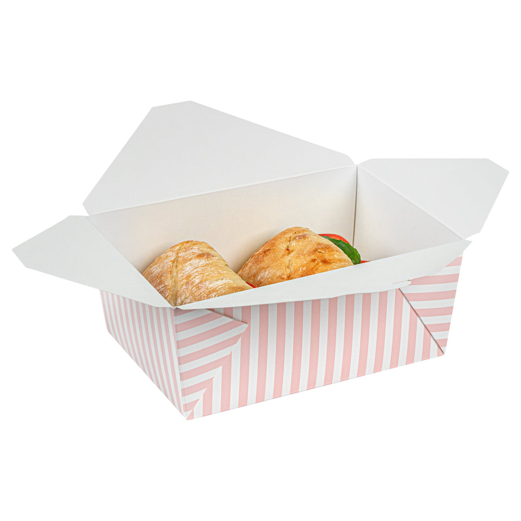 Bio Tek 98 oz Pink and White Stripe Paper #4 Bio Box Take Out Container - 8 1/2" x 6 1/4" x 3 1/2" - 200 count box