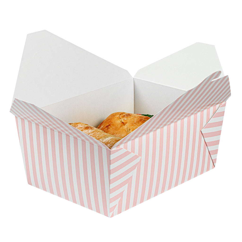 Bio Tek 98 oz Pink and White Stripe Paper #4 Bio Box Take Out Container - 8 1/2" x 6 1/4" x 3 1/2" - 200 count box