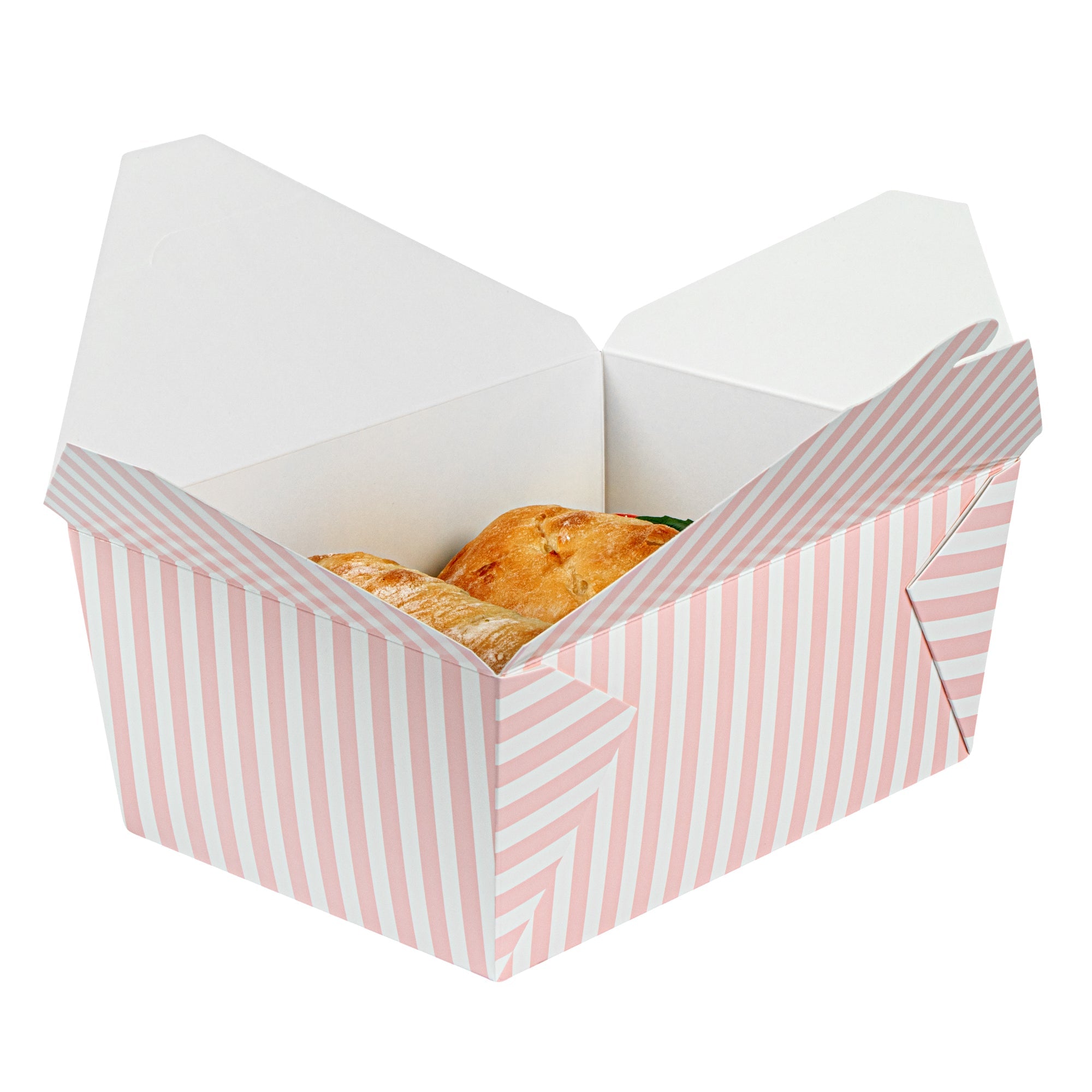 Bio Tek 98 oz Pink and White Stripe Paper #4 Bio Box Take Out Container - 8 1/2" x 6 1/4" x 3 1/2" - 200 count box