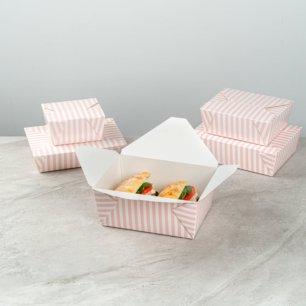 Bio Tek 98 oz Pink and White Stripe Paper #4 Bio Box Take Out Container - 8 1/2" x 6 1/4" x 3 1/2" - 200 count box