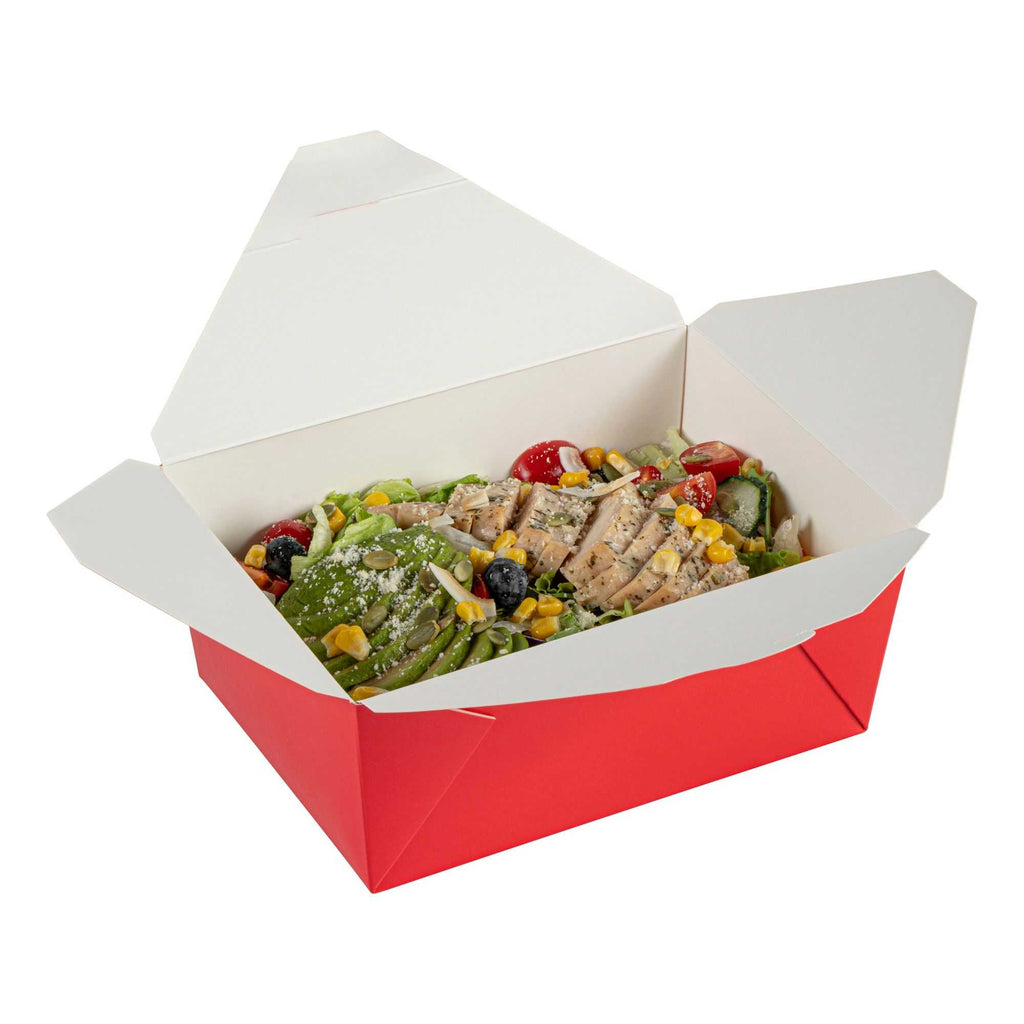 Bio Tek 98 oz Rectangle Red Paper #4 Bio Box Take Out Container - 8 1/2" x 6 1/4" x 3 1/2" - 50 count box