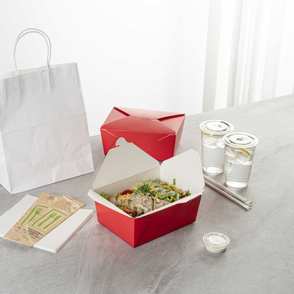 Bio Tek 98 oz Rectangle Red Paper #4 Bio Box Take Out Container - 8 1/2" x 6 1/4" x 3 1/2" - 50 count box
