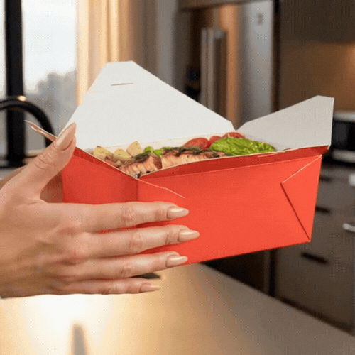 Bio Tek 98 oz Rectangle Red Paper #4 Bio Box Take Out Container - 8 1/2" x 6 1/4" x 3 1/2" - 200 count box
