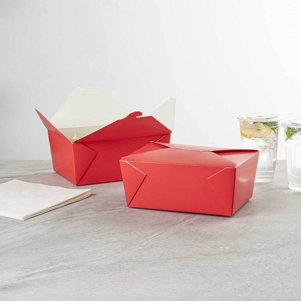 Bio Tek 98 oz Rectangle Red Paper #4 Bio Box Take Out Container - 8 1/2" x 6 1/4" x 3 1/2" - 200 count box