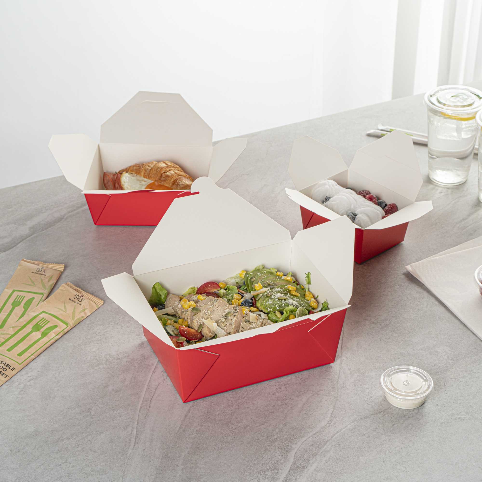 Bio Tek 98 oz Rectangle Red Paper #4 Bio Box Take Out Container - 8 1/2" x 6 1/4" x 3 1/2" - 200 count box