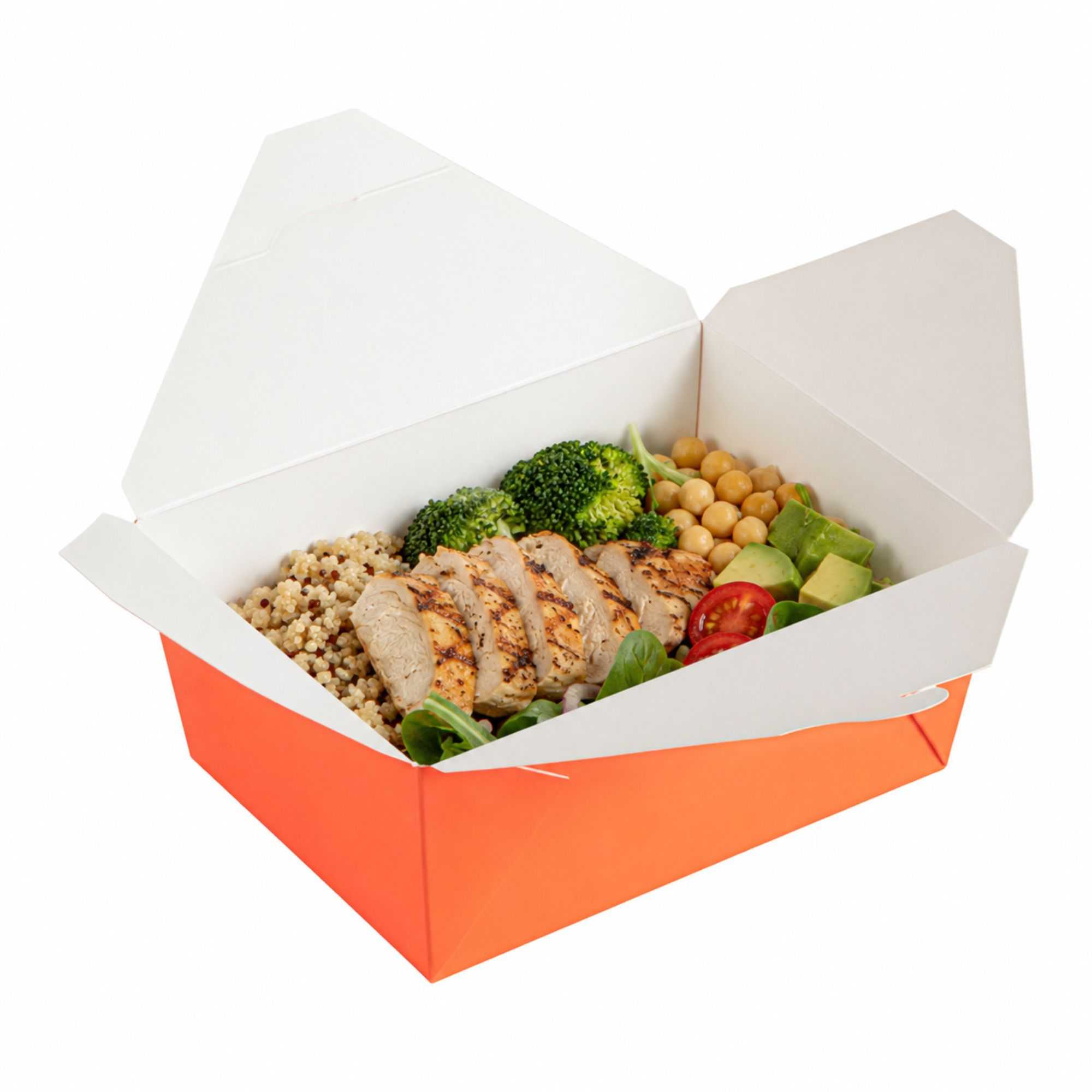 Bio Tek 98 oz Rectangle Tangerine Orange Paper #4 Bio Box Take Out Container - 8 1/2" x 6 1/4" x 3 1/2" - 200 count box