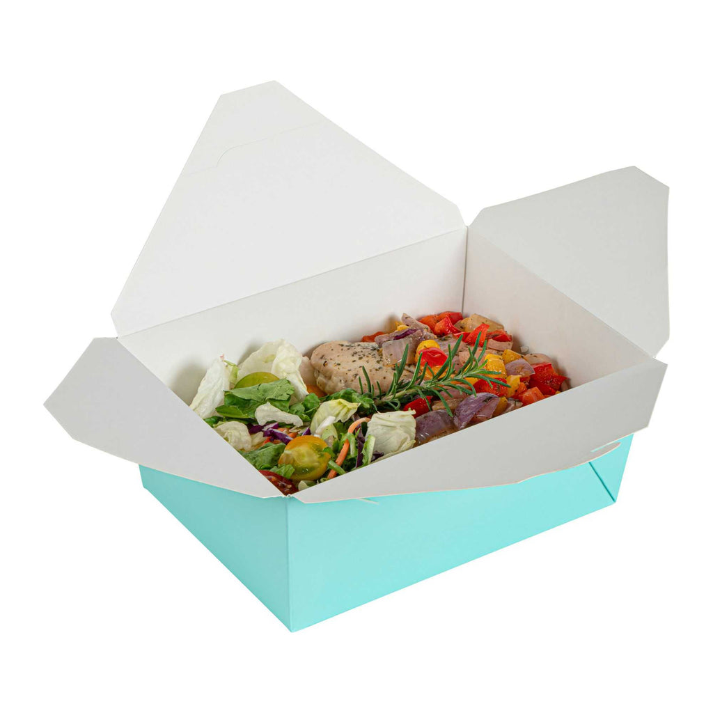Bio Tek 98 oz Rectangle Turquoise Paper #4 Bio Box Take Out Container - 8 1/2" x 6 1/4" x 3 1/2" - 50 count box