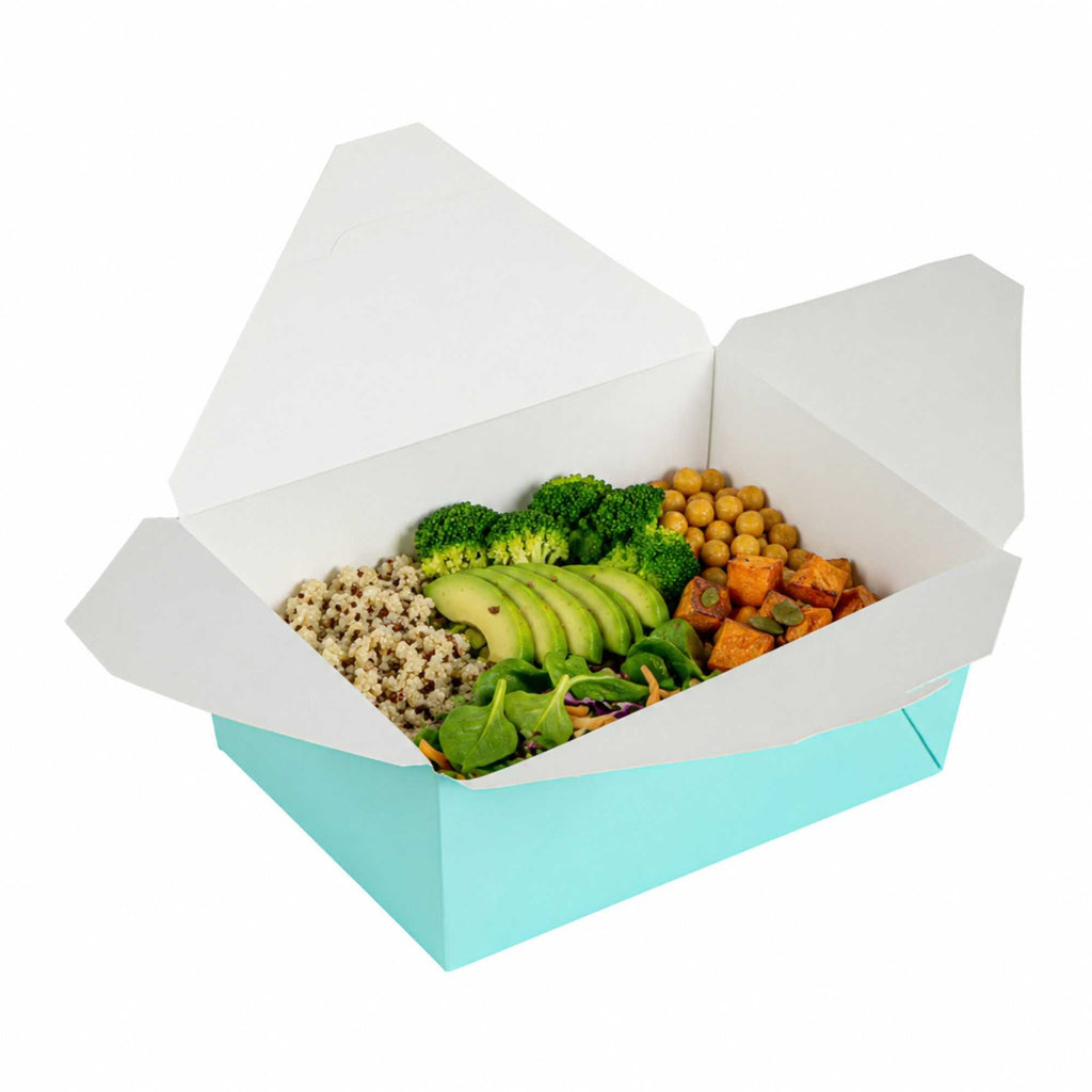 Bio Tek 98 oz Rectangle Turquoise Paper #4 Bio Box Take Out Container - 8 1/2" x 6 1/4" x 3 1/2" - 50 count box