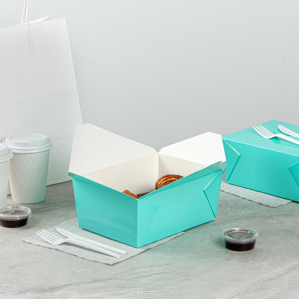 Bio Tek 98 oz Rectangle Turquoise Paper #4 Bio Box Take Out Container - 8 1/2" x 6 1/4" x 3 1/2" - 50 count box