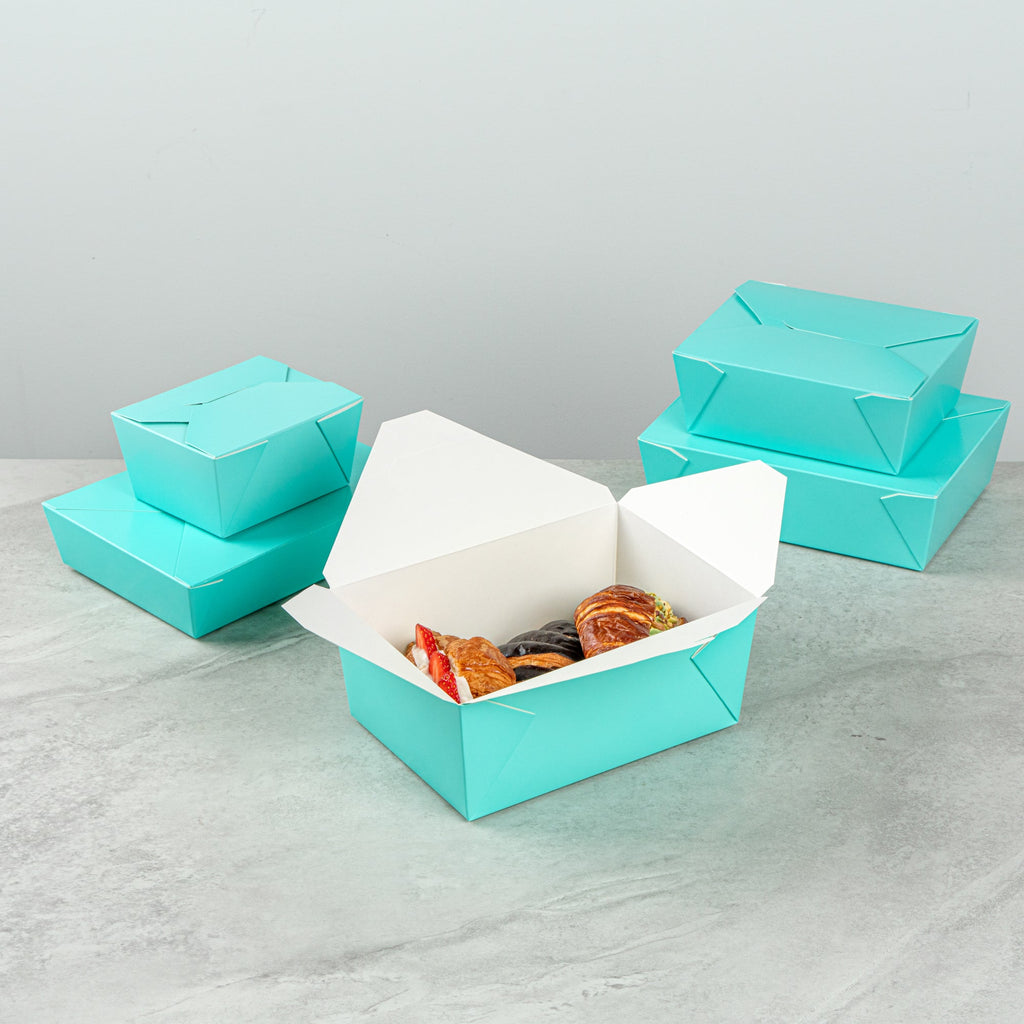 Bio Tek 98 oz Rectangle Turquoise Paper #4 Bio Box Take Out Container - 8 1/2" x 6 1/4" x 3 1/2" - 50 count box