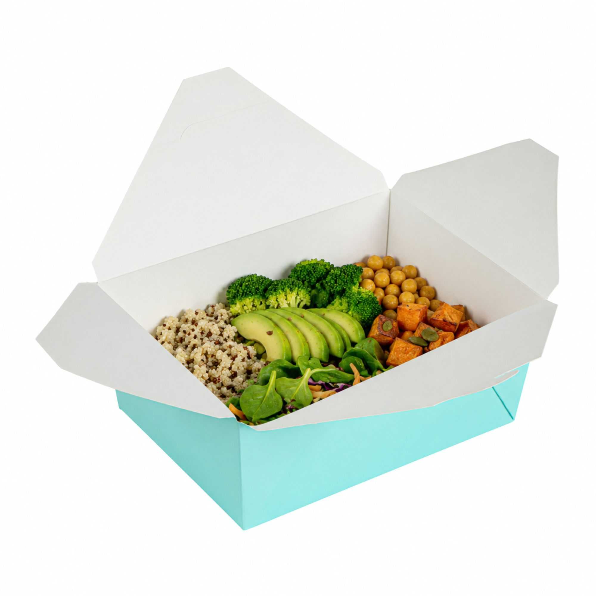 Bio Tek 98 oz Rectangle Turquoise Paper #4 Bio Box Take Out Container - 8 1/2" x 6 1/4" x 3 1/2" - 200 count box