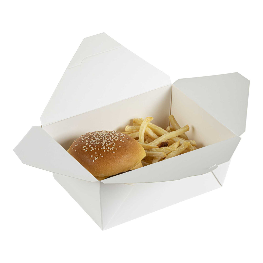 Bio Tek 98 oz Rectangle White Paper #4 Bio Box Take Out Container - 8 1/2" x 6 1/4" x 3 1/2" - 200 count box
