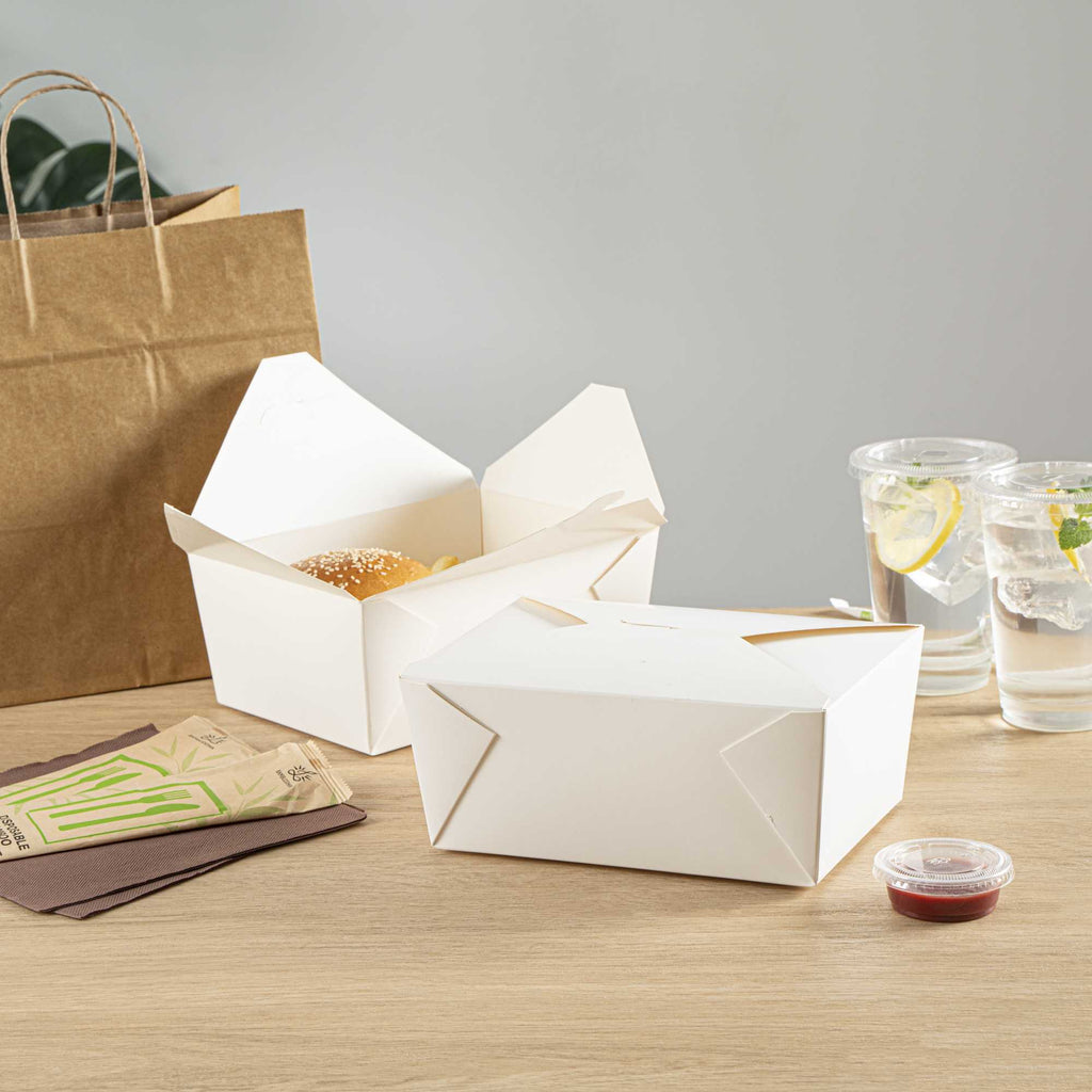 Bio Tek 98 oz Rectangle White Paper #4 Bio Box Take Out Container - 8 1/2" x 6 1/4" x 3 1/2" - 200 count box
