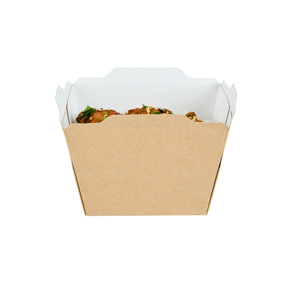 Cafe Vision 17 oz Rectangle Kraft Paper Small Click Lock Container - 4 1/4" x 3 1/4" x 2 3/4" - 50 count box