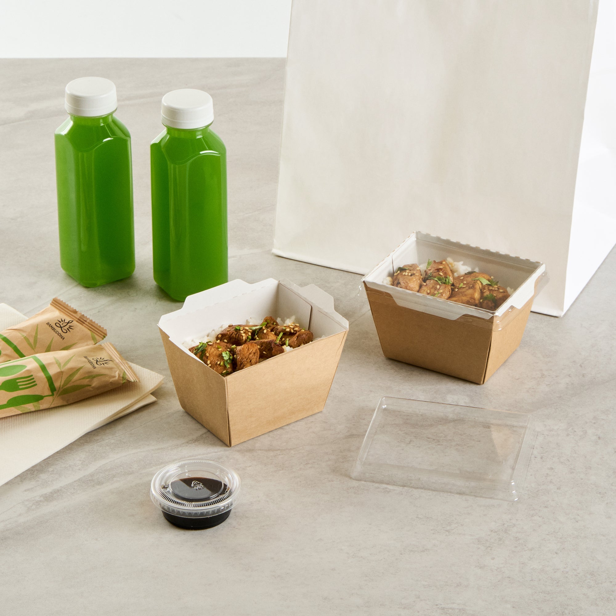 Cafe Vision 17 oz Rectangle Kraft Paper Small Click Lock Container - 4 1/4" x 3 1/4" x 2 3/4" - 50 count box