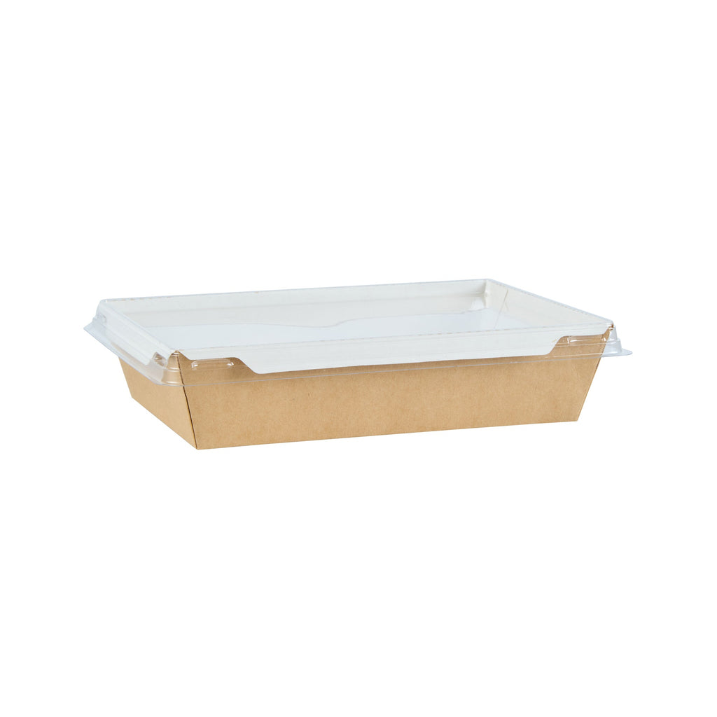 Cafe Vision 34 oz Rectangle Kraft Paper Medium Click Lock Container - 7 1/2" x 5 1/2" x 1 3/4" - 50 count box