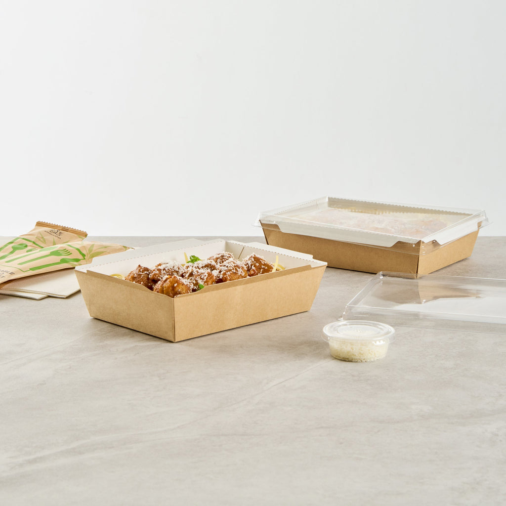 Cafe Vision 34 oz Rectangle Kraft Paper Medium Click Lock Container - 7 1/2" x 5 1/2" x 1 3/4" - 200 count box
