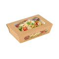 Cafe Vision 57 oz Rectangle Kraft Paper Extra Large Bio Take Out Container - Two Windows - 8" x 5 1/2" x 2 1/2" - 200 count box