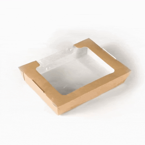 Cafe Vision 40 oz Rectangle Kraft Paper Large Bio Salad Box - 8 1/4" x 6 1/4" x 1 1/2" - 200 count box