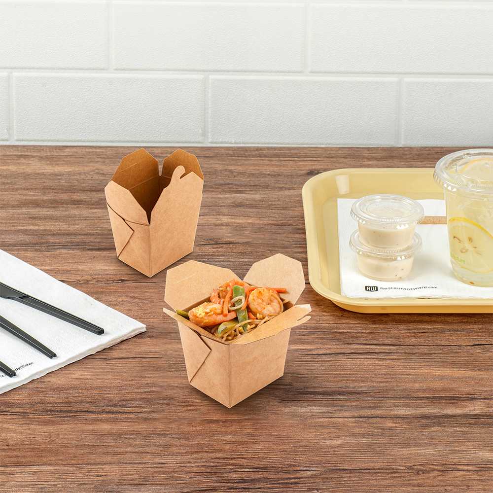 Bio Tek 8 oz Square Kraft Paper Noodle Take Out Container - 2 3/4" x 2 1/4" x 2 1/2" - 25 count box