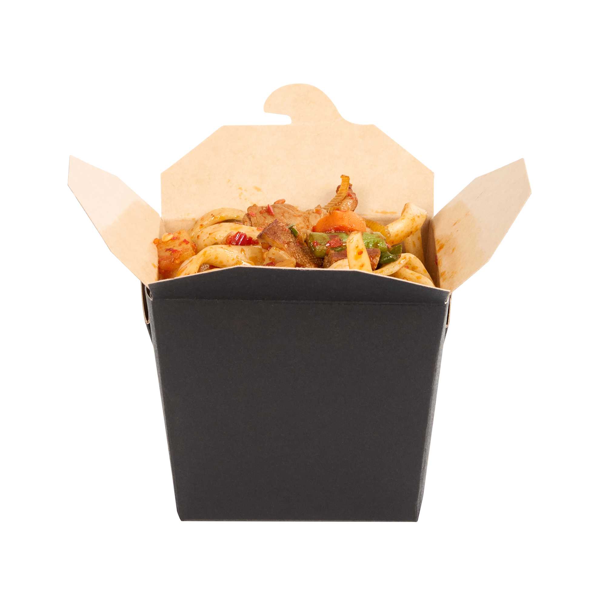 Bio Tek 8 oz Square Black Paper Noodle Take Out Container - 2 3/4" x 2 1/4" x 2 1/2" - 25 count box
