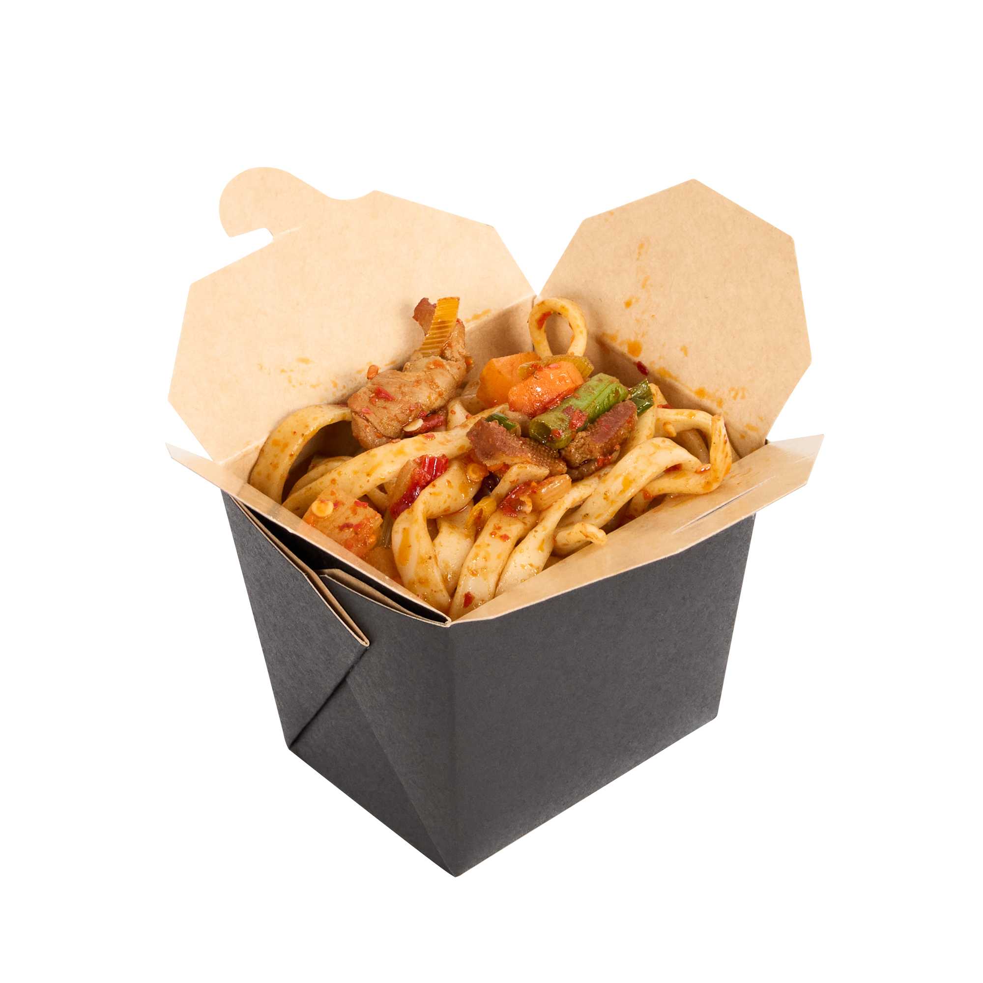 Bio Tek 8 oz Square Black Paper Noodle Take Out Container - 2 3/4" x 2 1/4" x 2 1/2" - 25 count box
