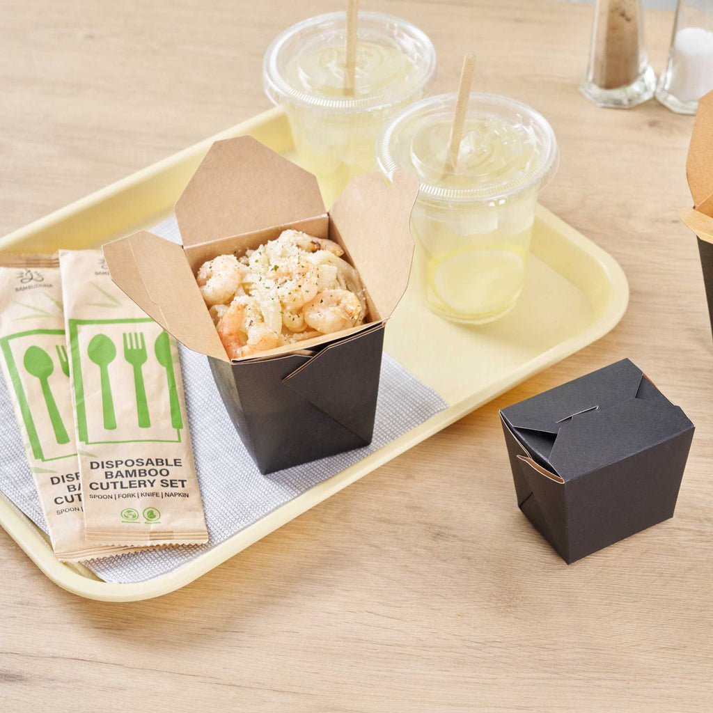 Bio Tek 8 oz Square Black Paper Noodle Take Out Container - 2 3/4" x 2 1/4" x 2 1/2" - 25 count box