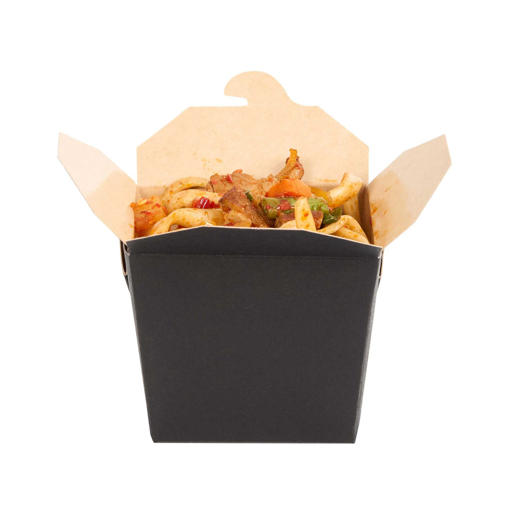 Bio Tek 8 oz Square Black Paper Noodle Take Out Container - 2 3/4" x 2 1/4" x 2 1/2" - 200 count box