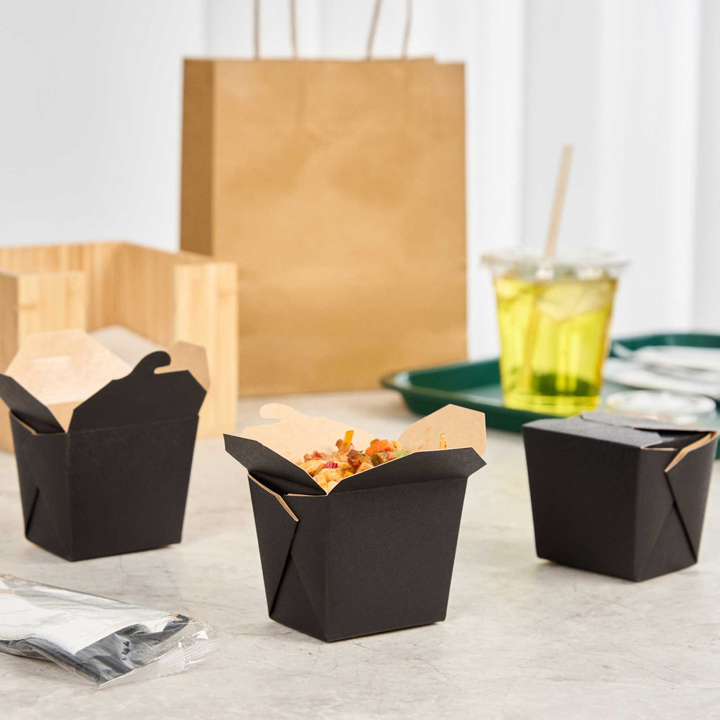Bio Tek 8 oz Square Black Paper Noodle Take Out Container - 2 3/4" x 2 1/4" x 2 1/2" - 200 count box